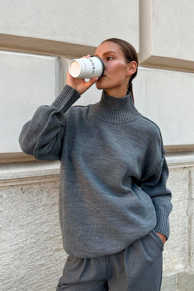 High Neck Patchwork Knit Sweater image 3