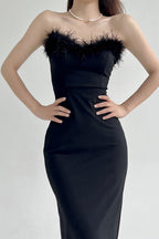 Strapless V-Neck Feathered Mermaid Party Dress image 7