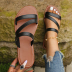 Lena Flat Sandals detail view styled for Avrienne