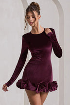 Velvet Pleated Hem Long Sleeve Party Dress image 1