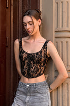 Sheer Lace Trim Sexy Cami Top image 3