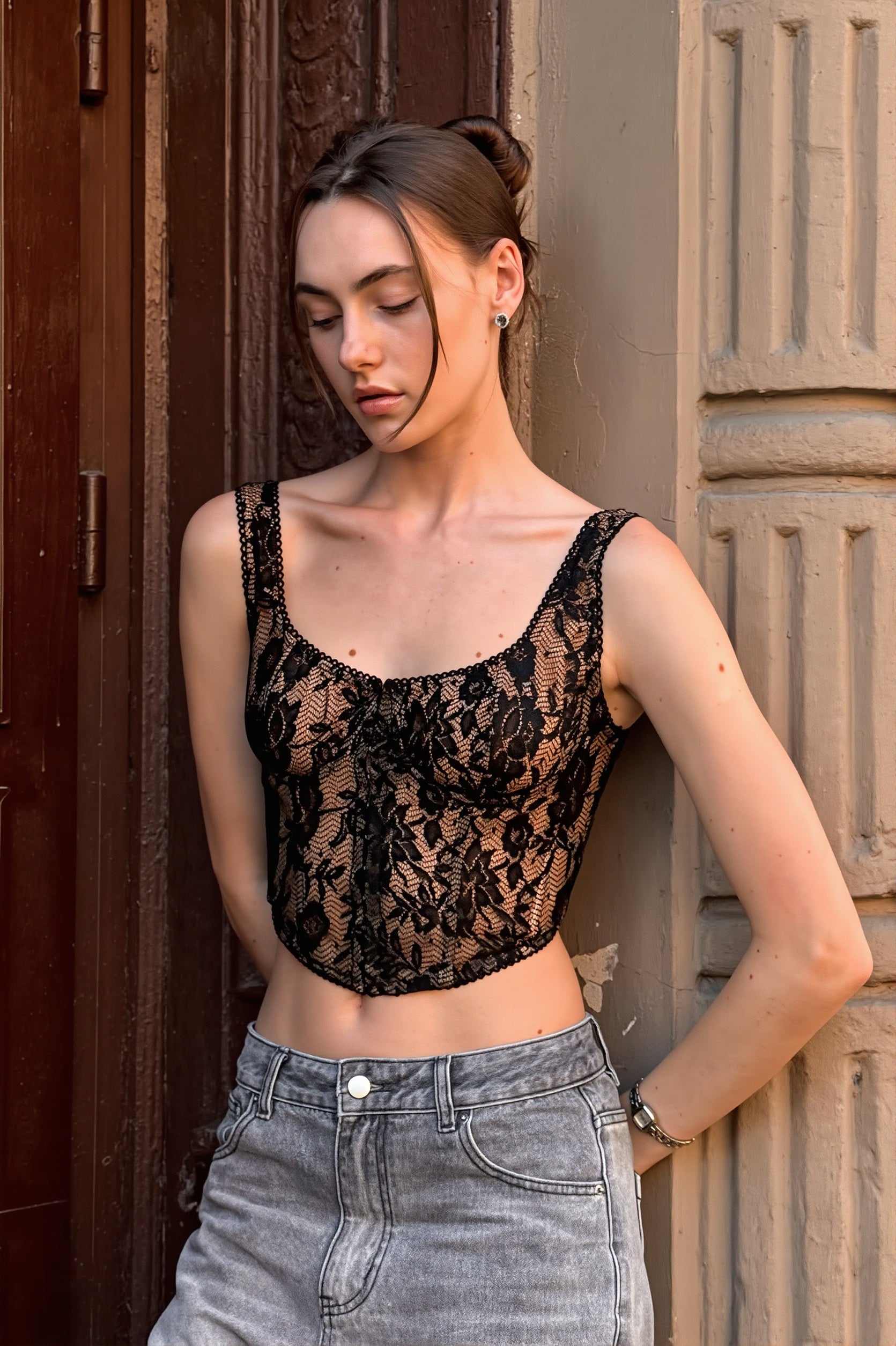 Sheer Lace Trim Sexy Cami Top image 3