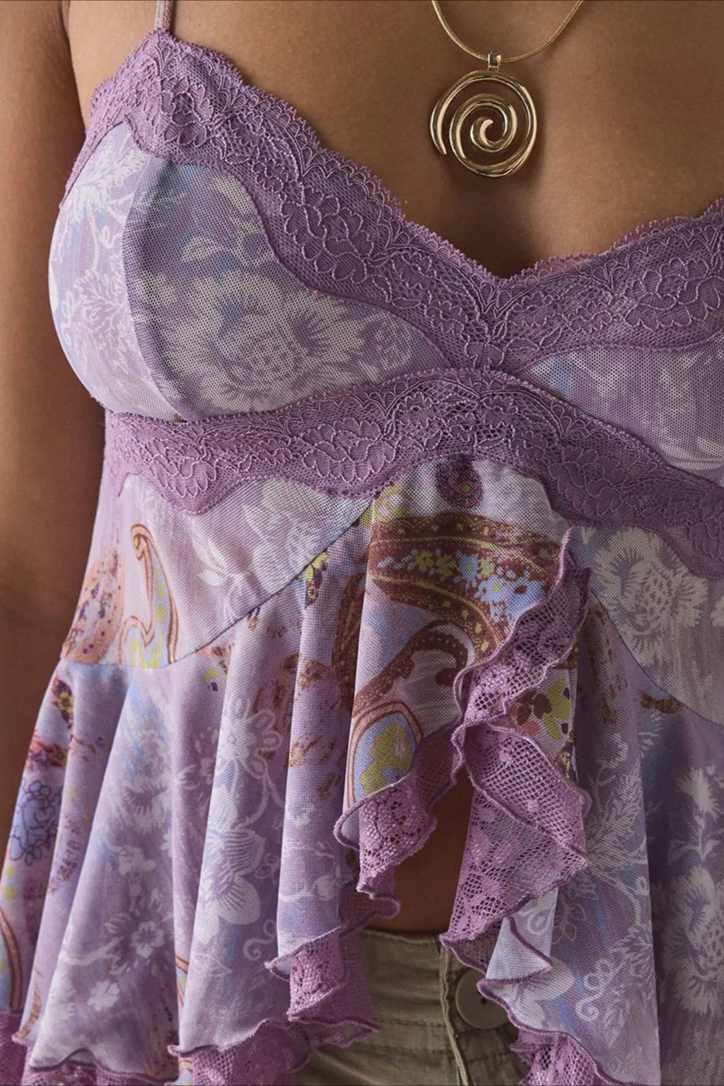 Retro Lace Mesh Splice Floral Cami Top image 5