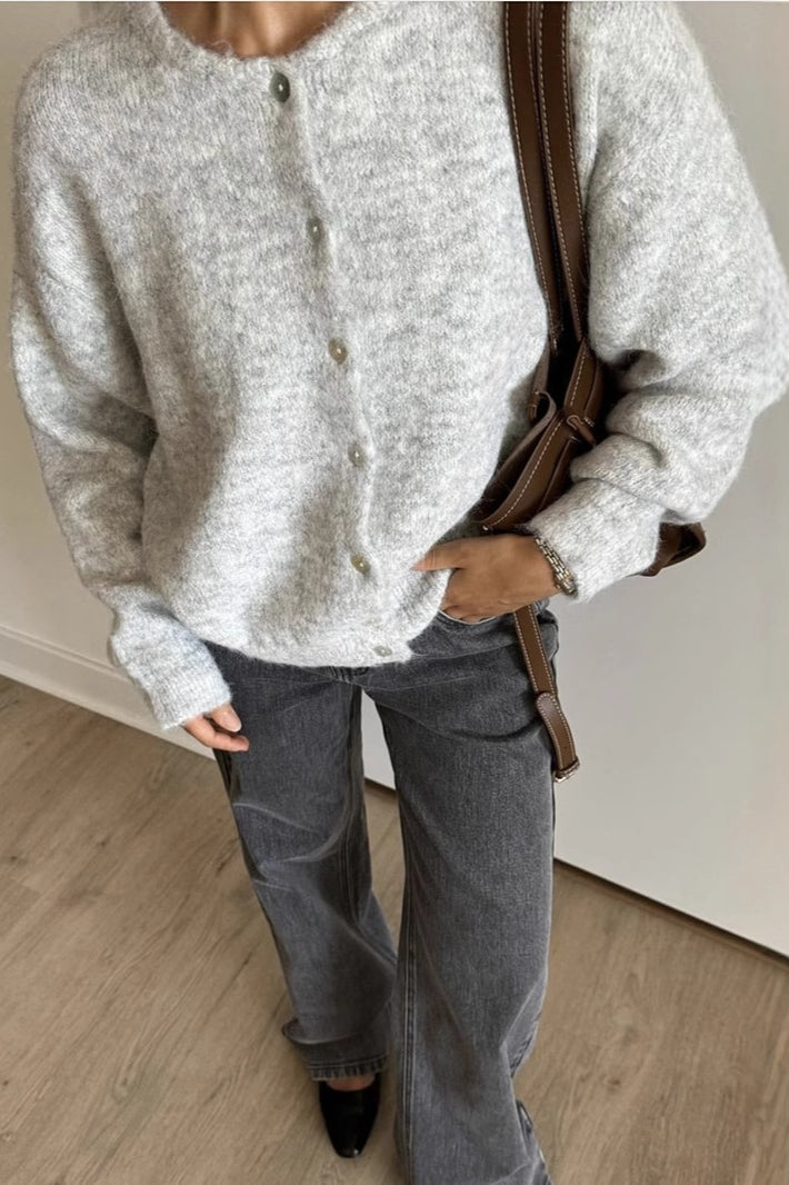 Soft Gray Vintage Shell-Button Knit Cardigan image 1
