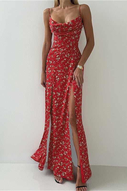 Low Cut Color Block Spaghetti Strap Floral Dress image 1