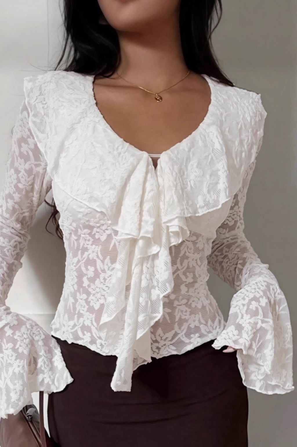 Chic Design White Lace Flare Sleeve Blouse image 2