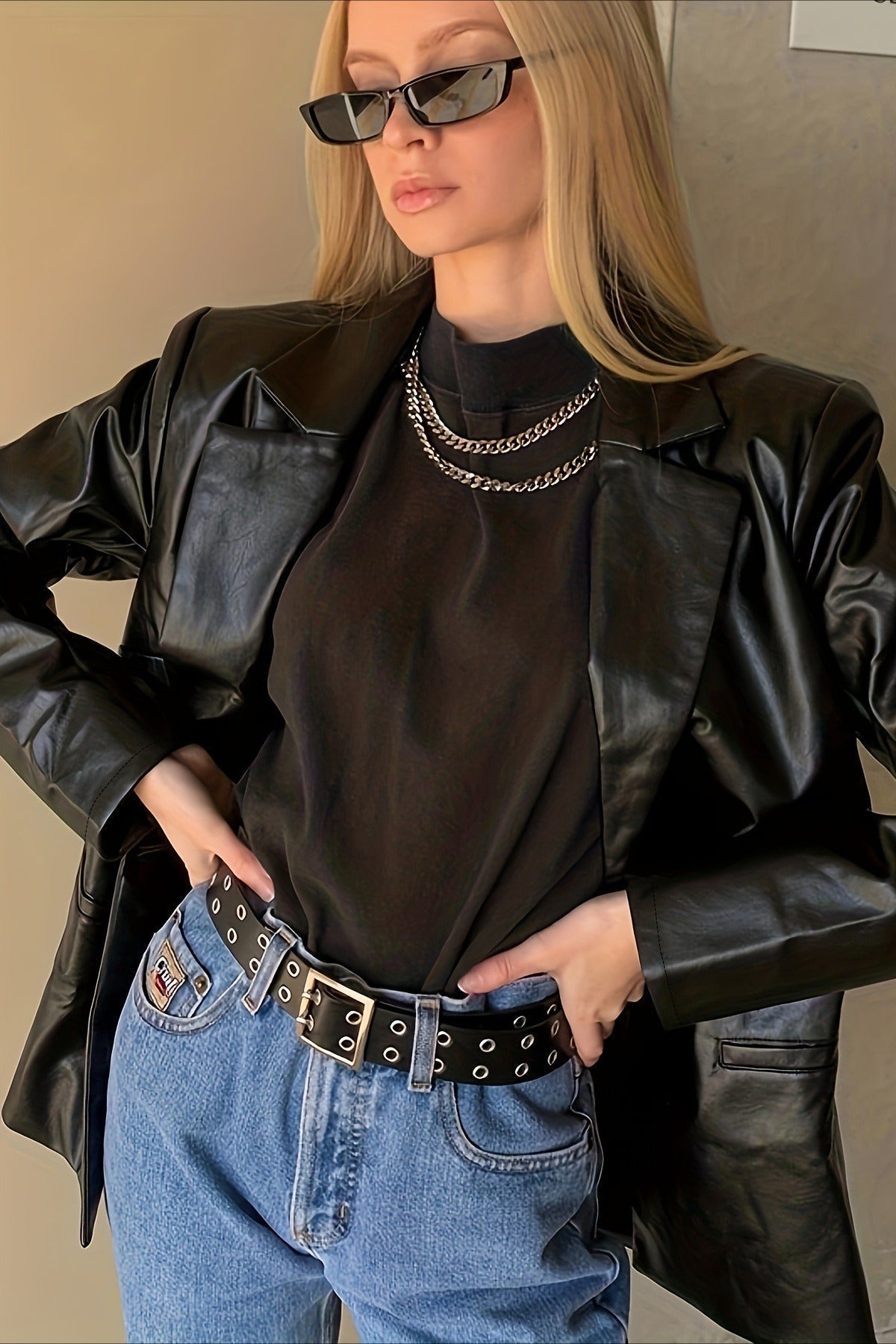 Elegant Loose PU Blazer Coat image 1