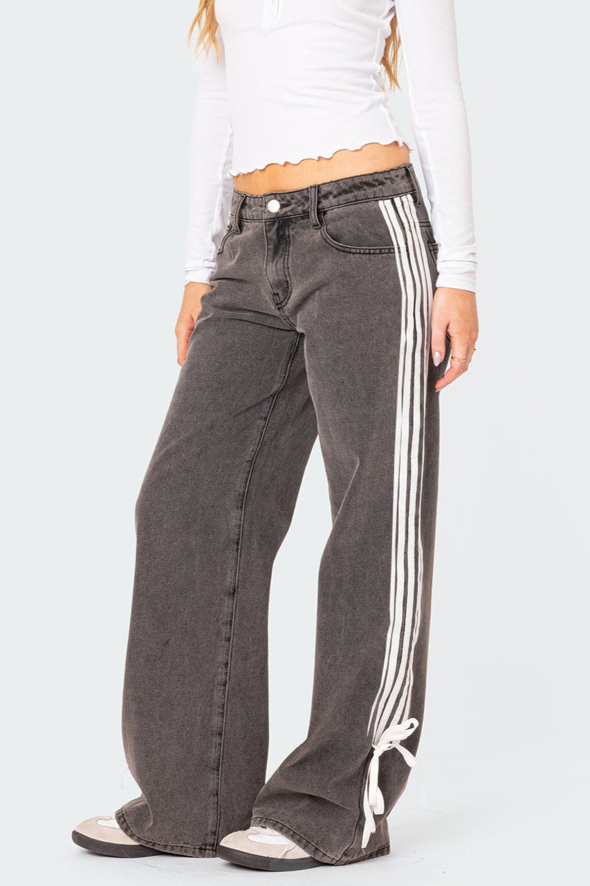 Lace Up Side Stripe Wide Leg Jeans image 1
