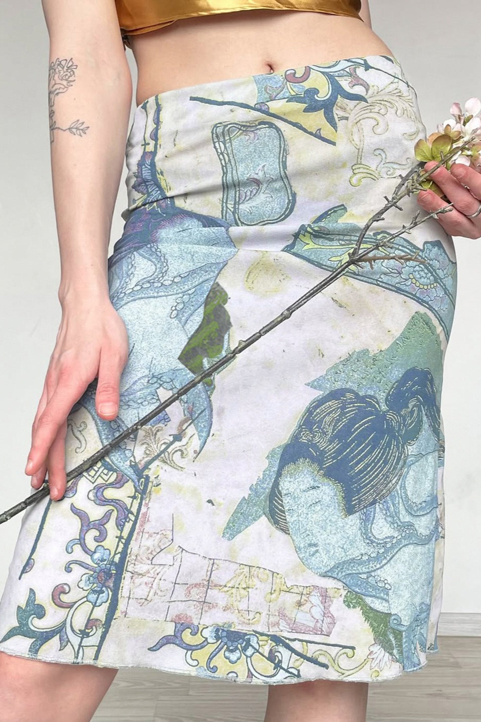 Abstract Print Mesh Bodycon Skirt image 3