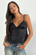 Minimal Deep V Solid Floral Jacquard Cami Top image 4