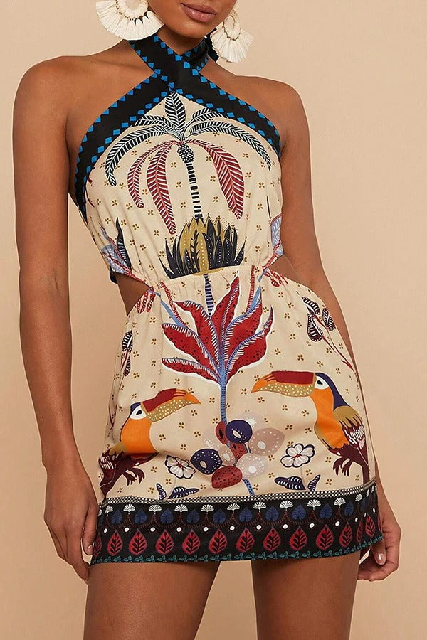 Halter Tie Back Floral Mini Dress image 1