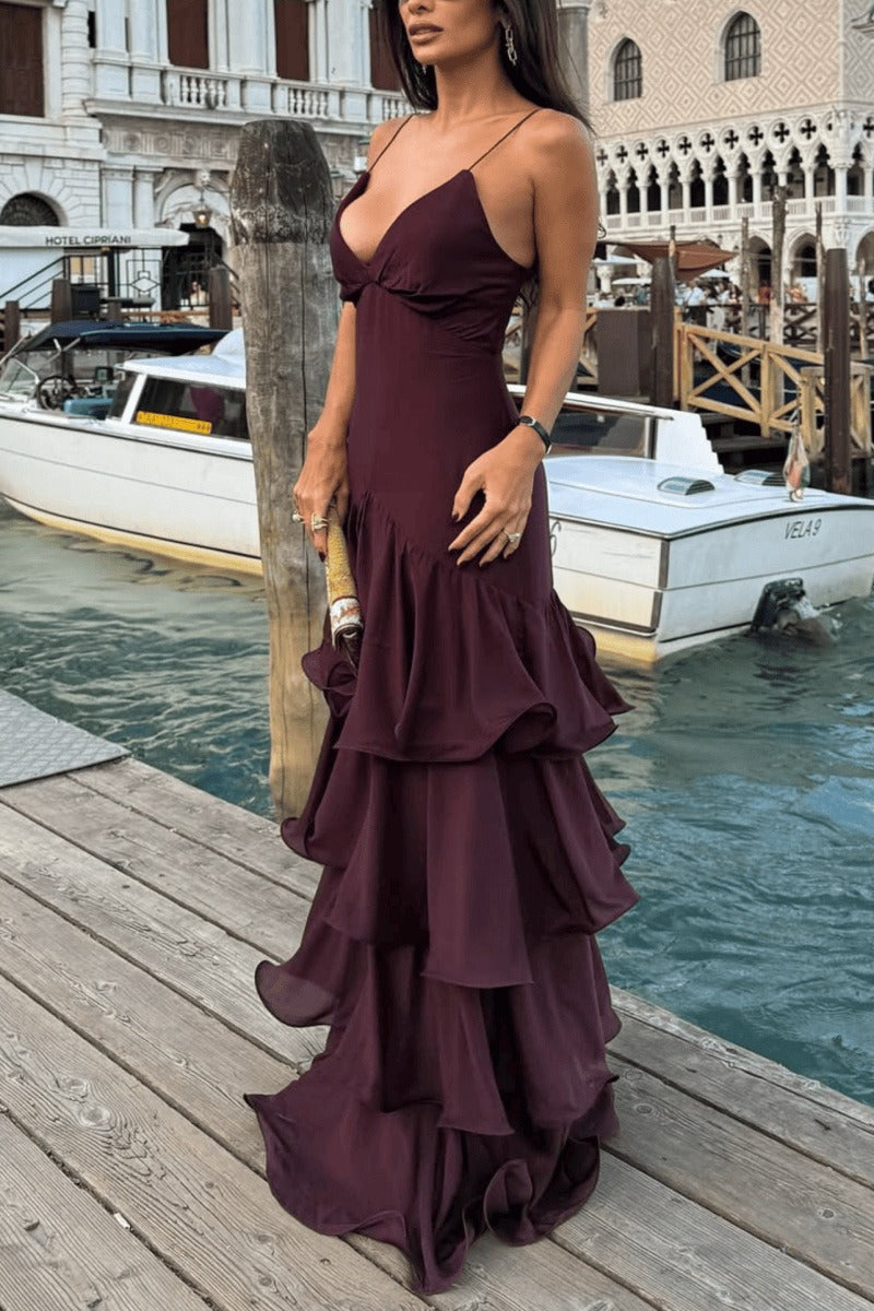 Deep V Tube Waist Cami Cake Maxi Dress image 2