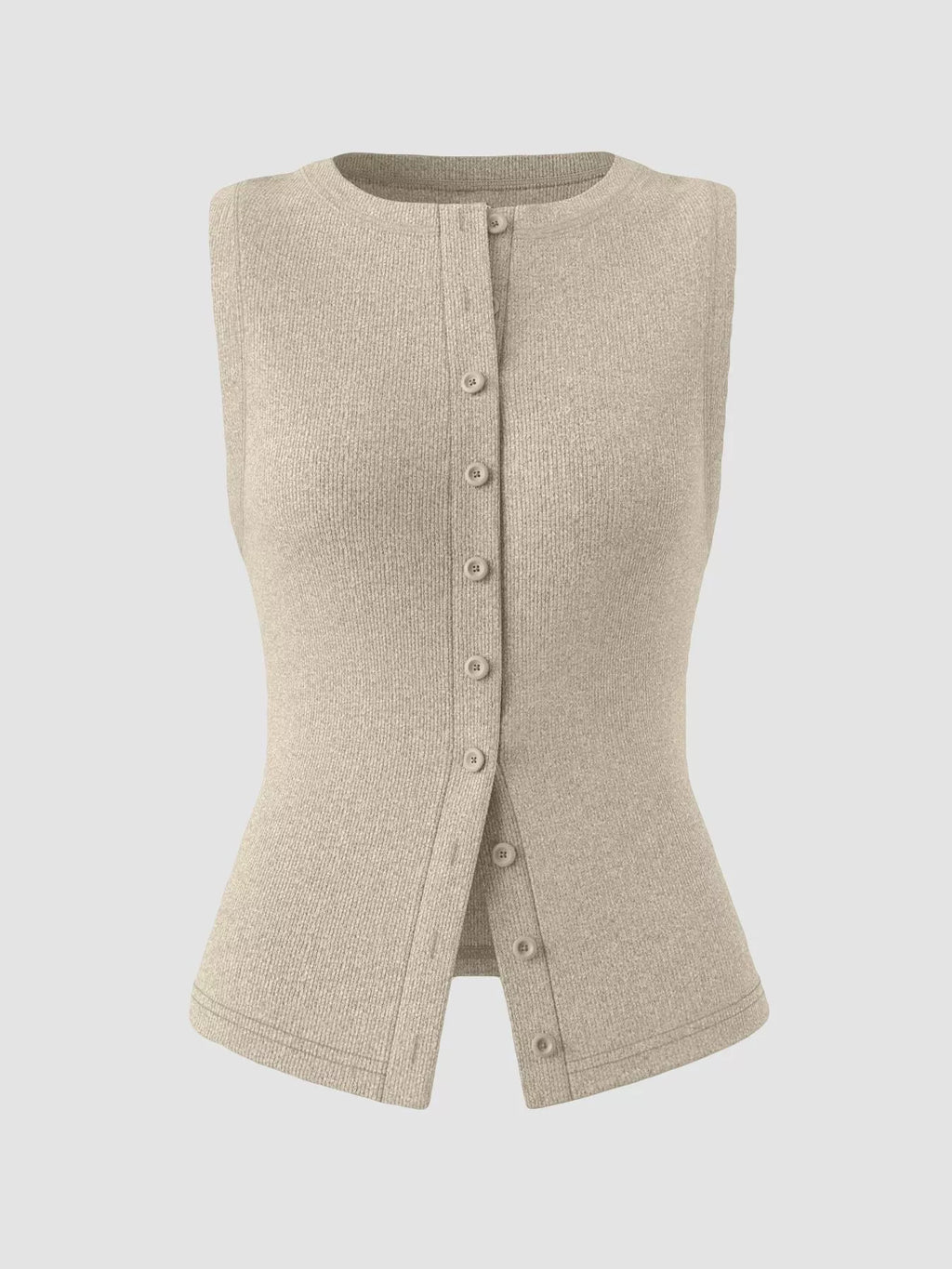 Elara Button Tank detail view styled for Avrienne