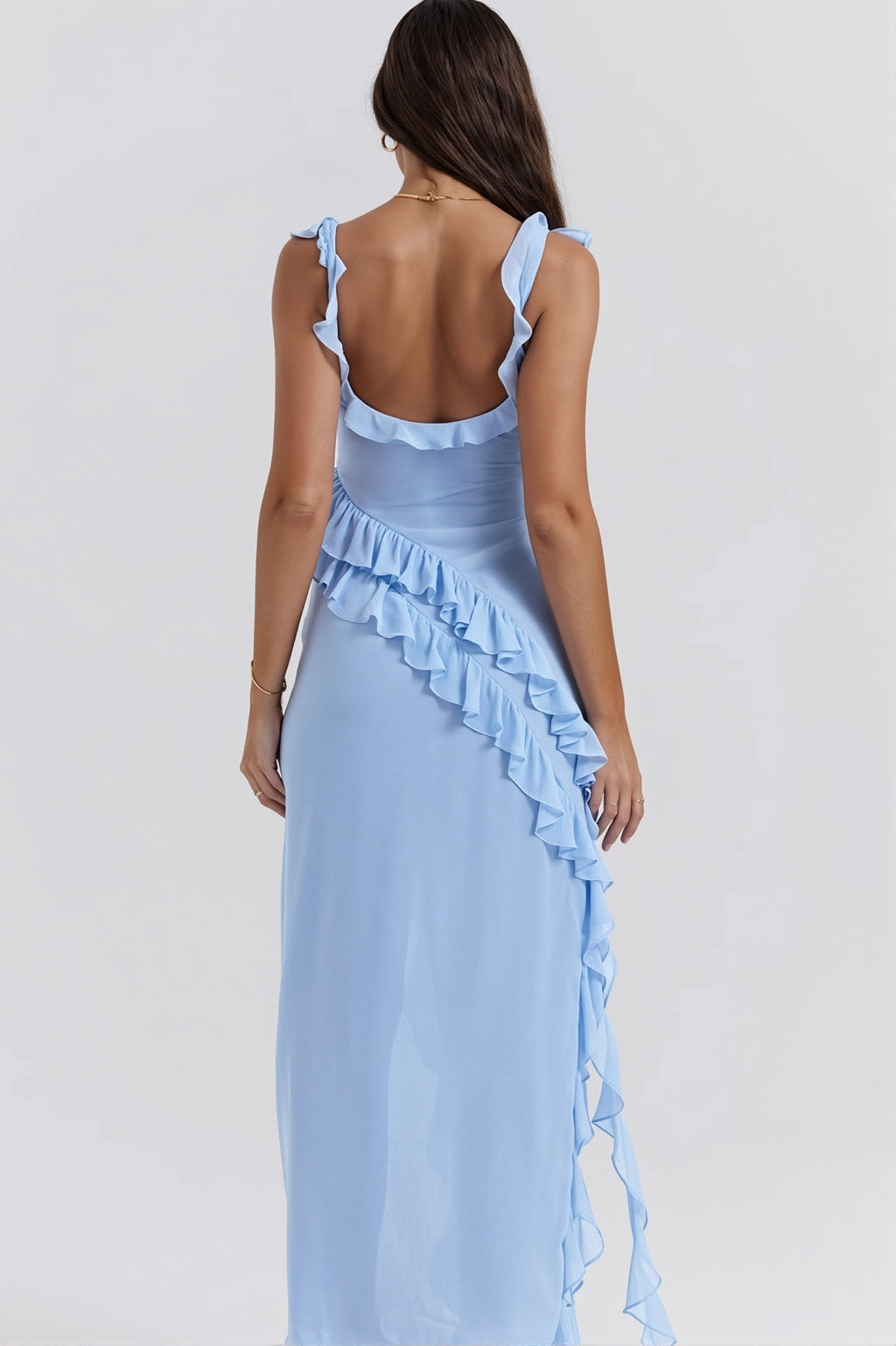 Ribbon Ruffle Splice Slit Maxi Dress image 3