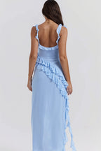 Ribbon Ruffle Splice Slit Maxi Dress image 3