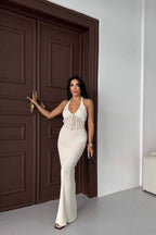 Sheer Halter Backless Maxi Dress image 2