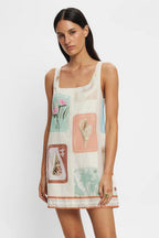 Casual Linen Floral Print Bagsy Fit Summer Beach Mini Dress image 3