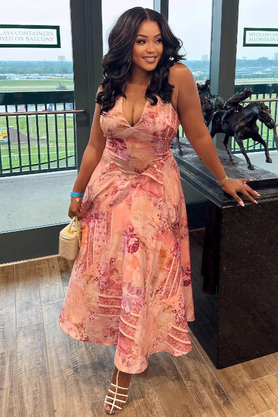 Elegant Floral Print Halter High Waist Floral Dress image 4