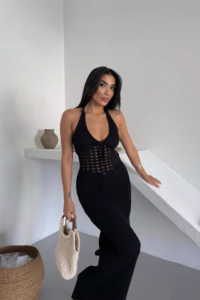 Sheer Halter Backless Maxi Dress image 3
