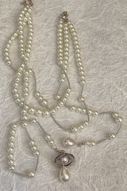 Broken Pearl Three Layer Tassel Saturn NeckLace image 3