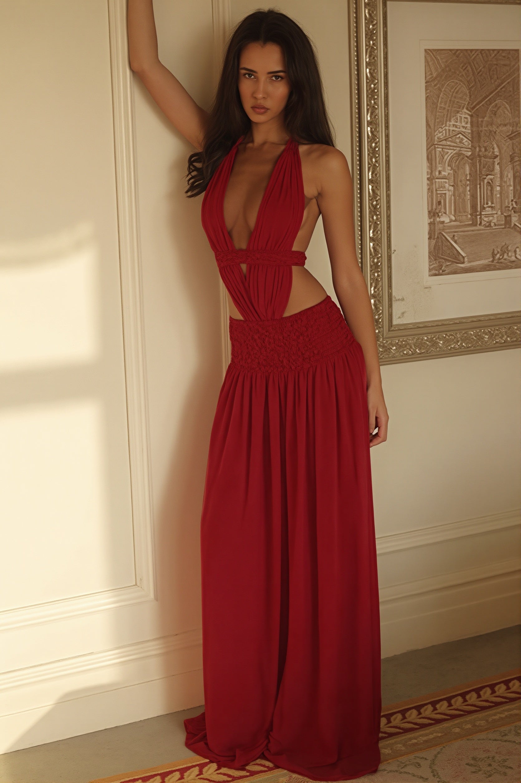 Chic Lace Trim Halter Neck Open Back A Line Maxi Dress image 4