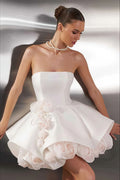 Elegant Satin Bandeau Flower Ball Gown Reception Dress image 1