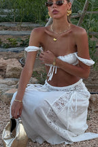 Solid Cutout Waist Bikini Cover Up Beach Skirt Set image 5
