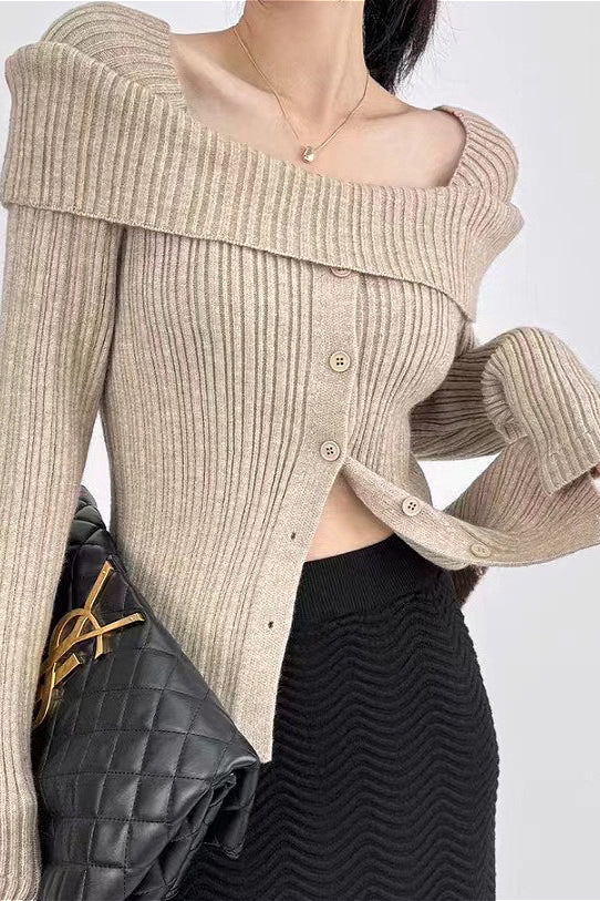 Soft Off-Shoulder Loose Irregular Knit Top image 2