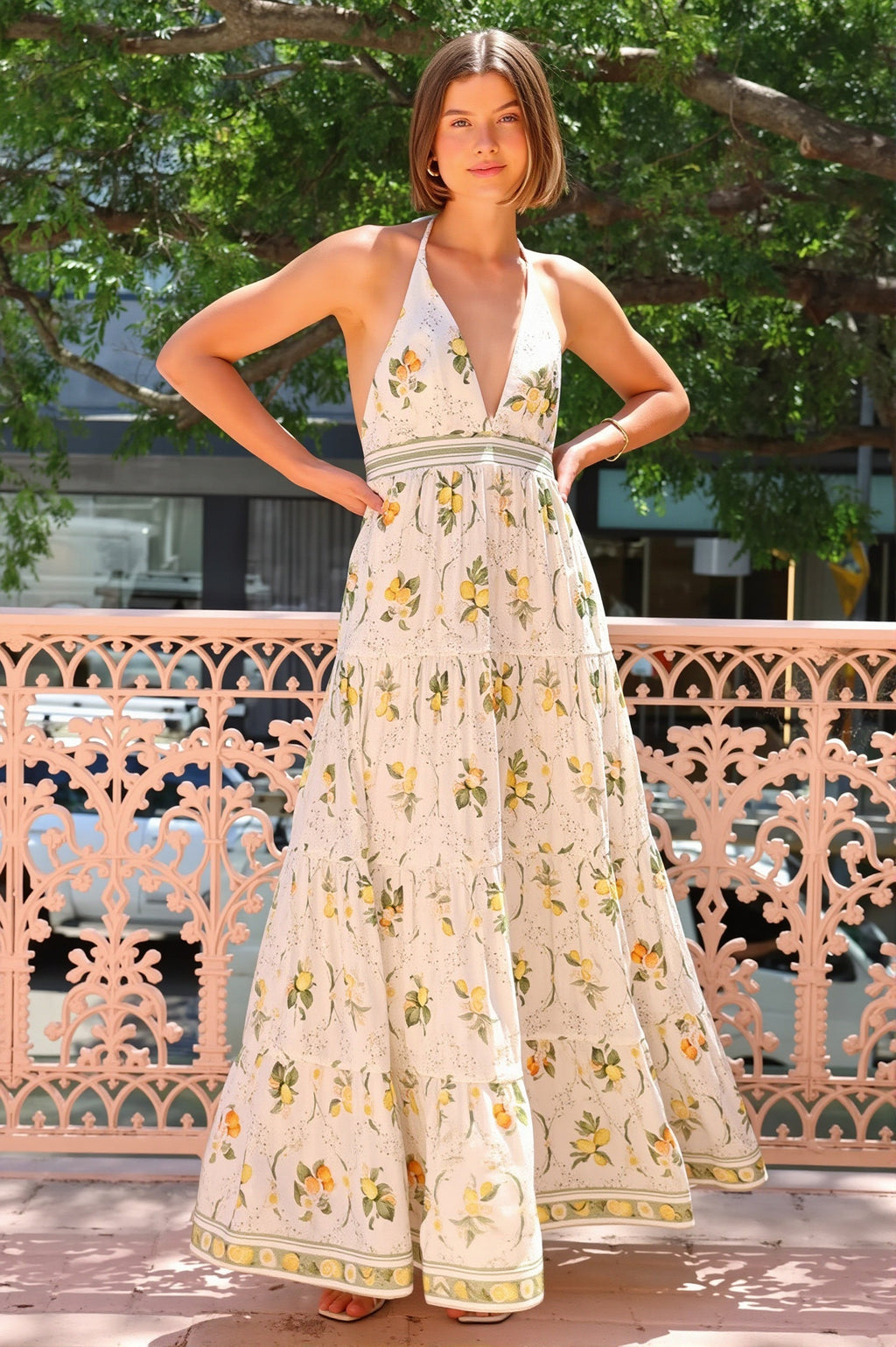 Deep V Backless Halter Sweet Boho Dress image 1