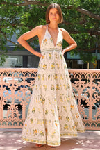 Deep V Backless Halter Sweet Boho Dress image 1