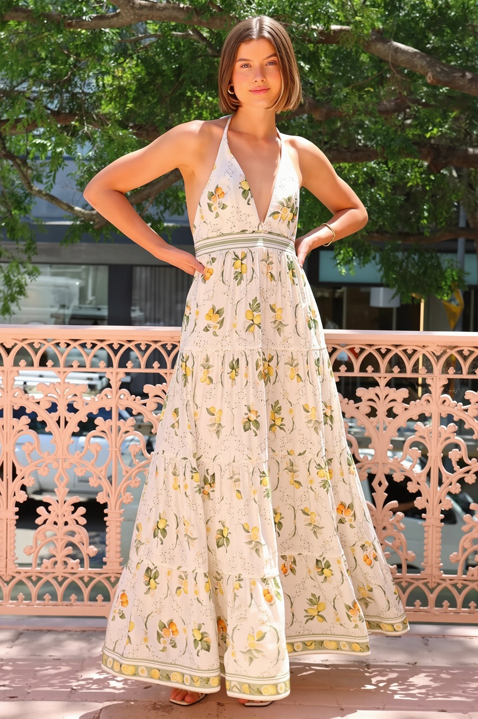 Deep V Backless Halter Sweet Boho Dress image 1