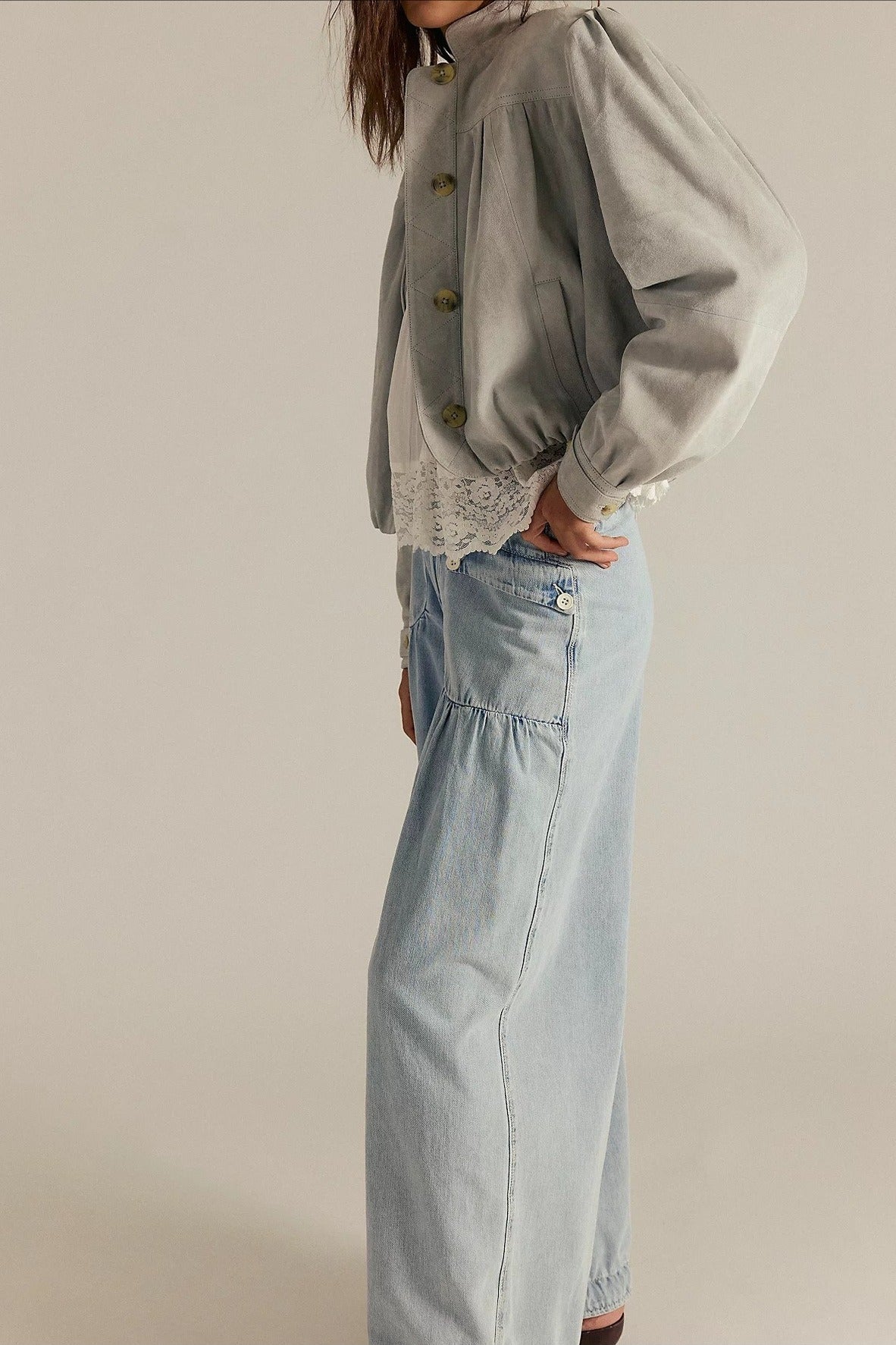 Ruched Mid Rise Wide Leg Jeans image 6