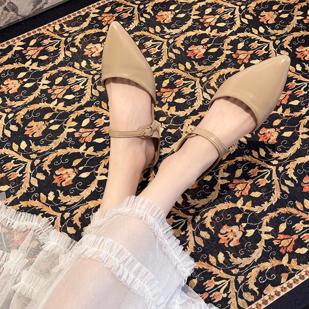 Amelie Flat Sandals detail view styled for Avrienne