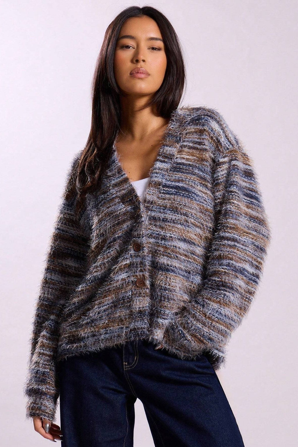 New Retro Fashion Deep V-Neck Maillard Plush Long-Sleeve Knit Cardigan image 13