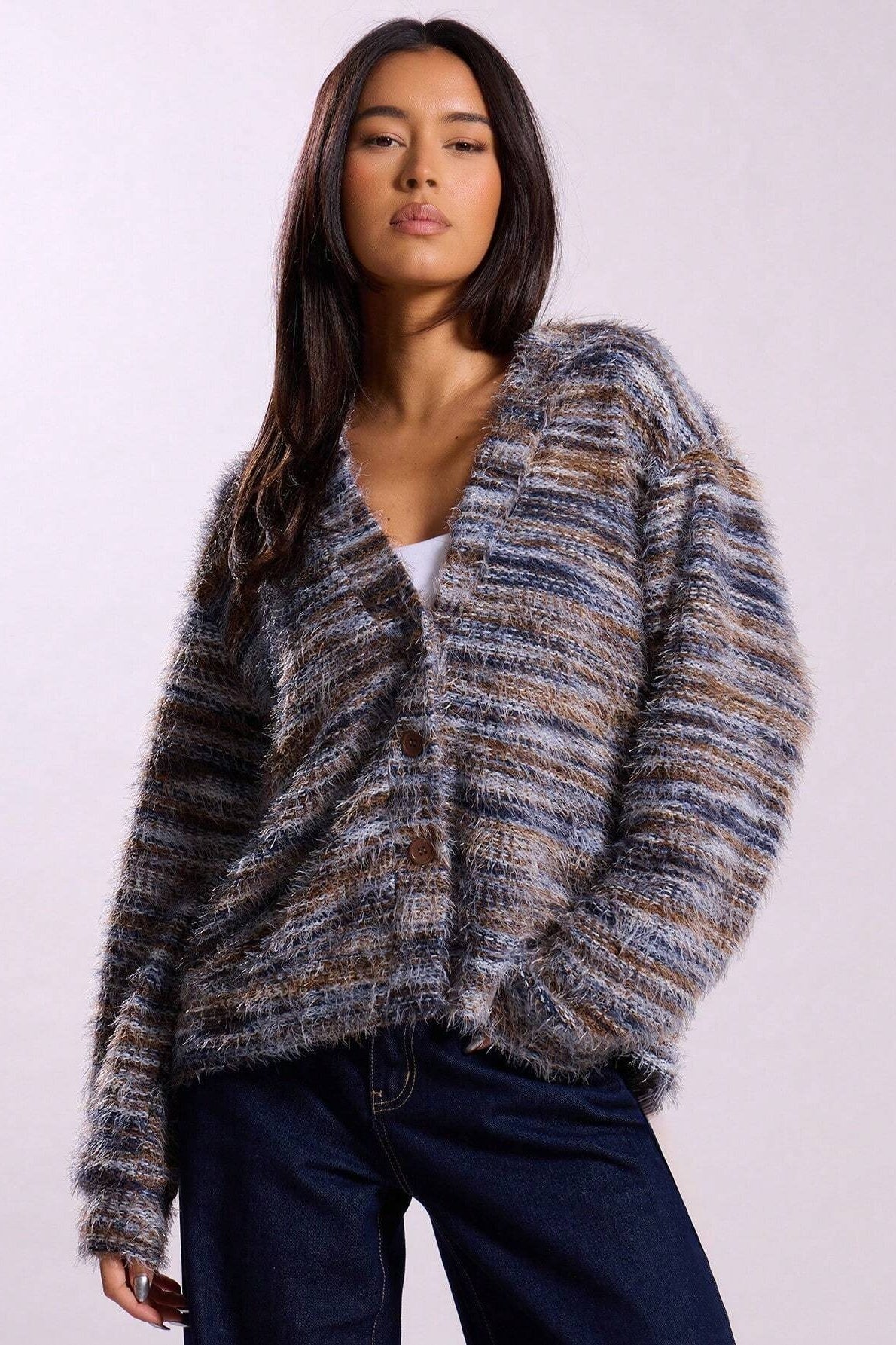 New Retro Fashion Deep V-Neck Maillard Plush Long-Sleeve Knit Cardigan image 13