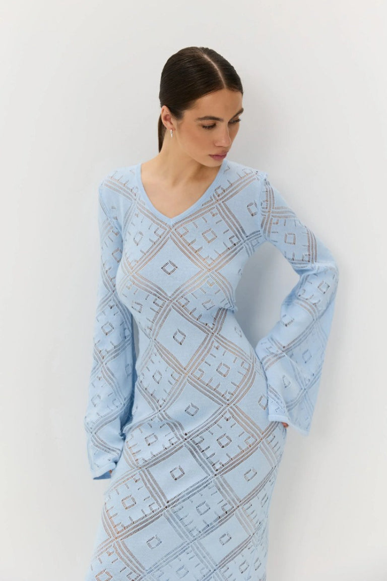 Knit Argyle Jacquard Long Sleeve Maxi Dress image 9
