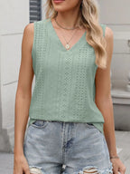 Daphne Eyelet Tank detail view styled for Avrienne