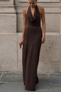 Brown Halter Backless Maxi Party Dress image 1