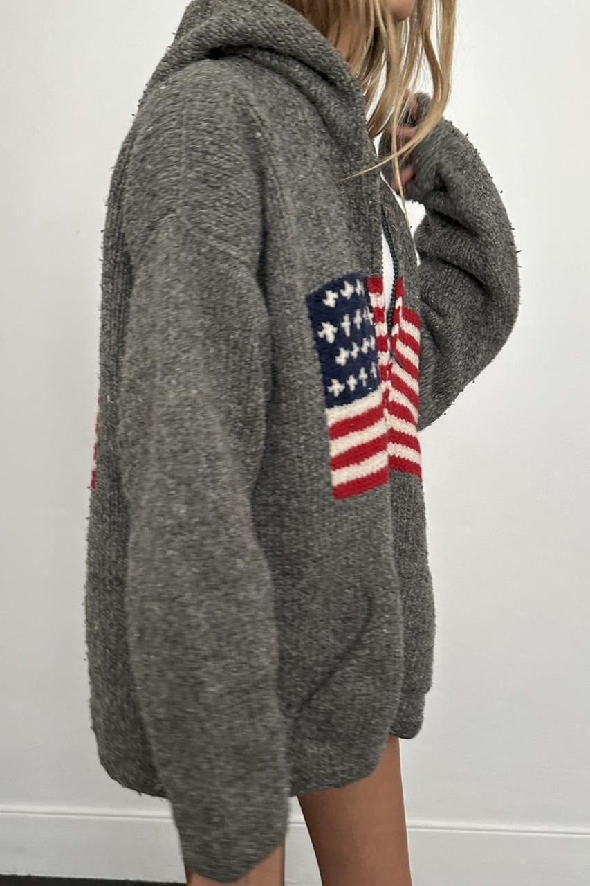 Chic Flag Graphic Knit Zippered Hoodie image 3