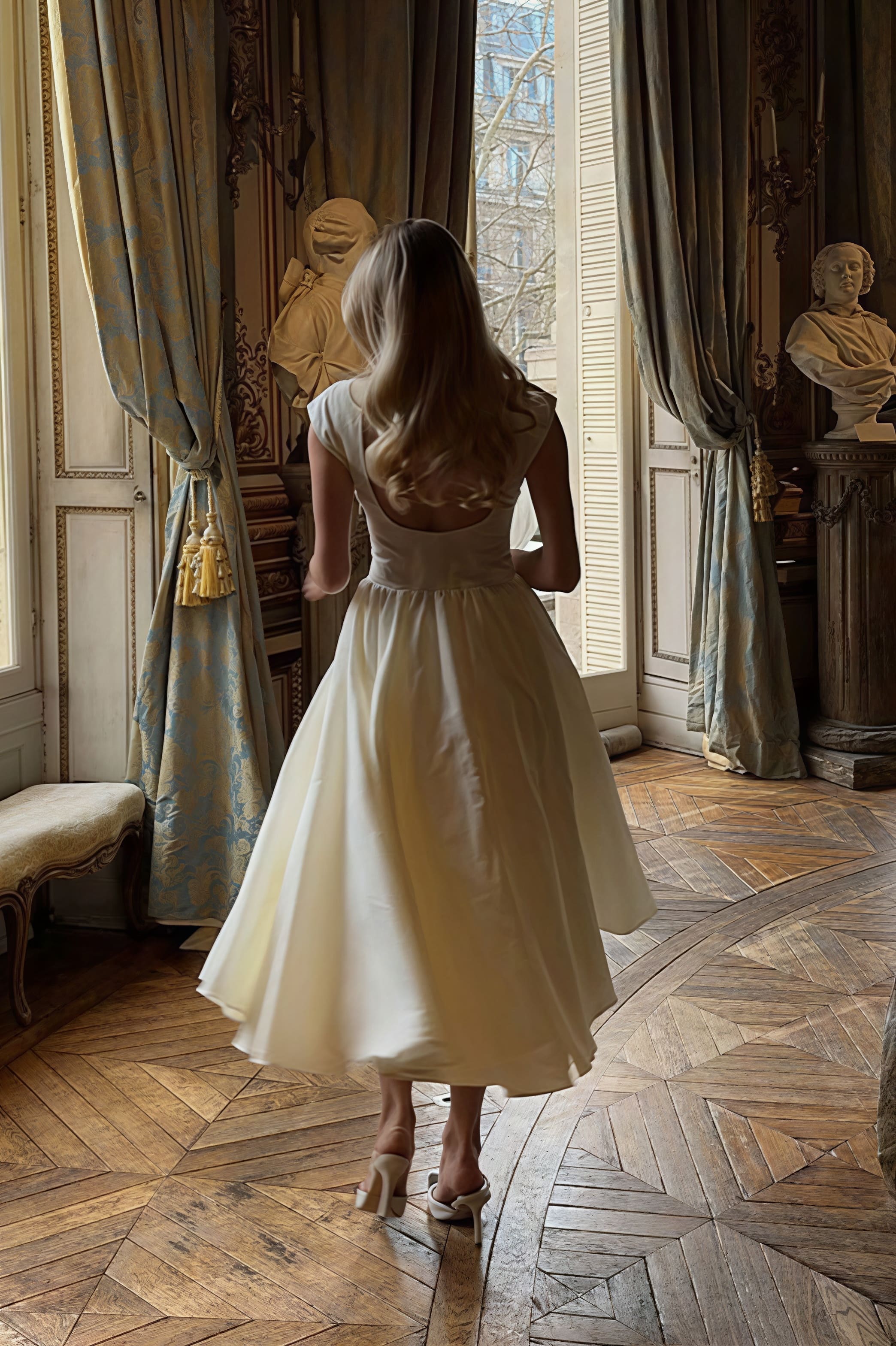 Minimalist Solid Backless Swing Midi Dress image 5