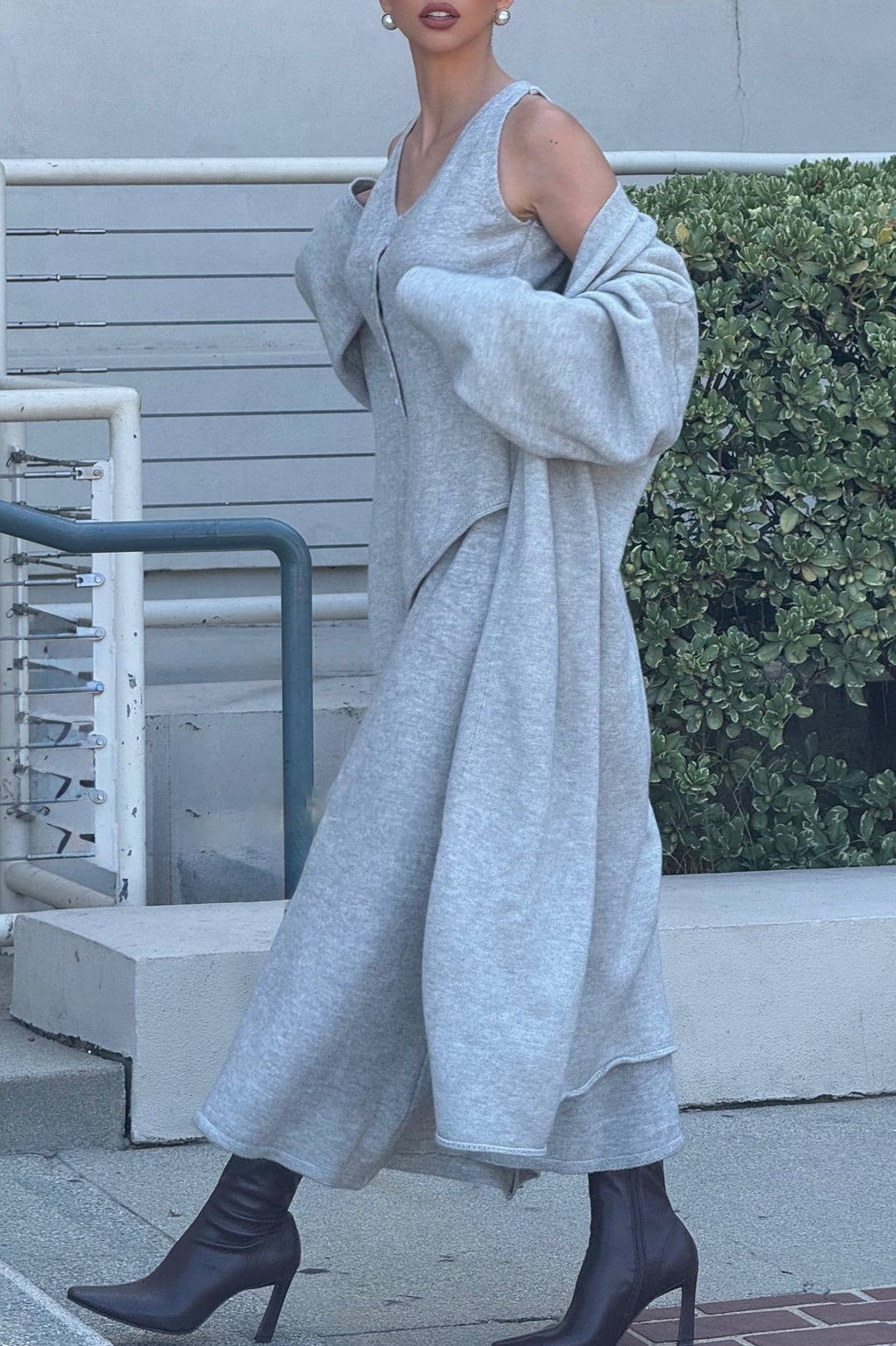 Vintage Gray Knit Jacket Vest & Maxi Skirt Three Piece Set image 5