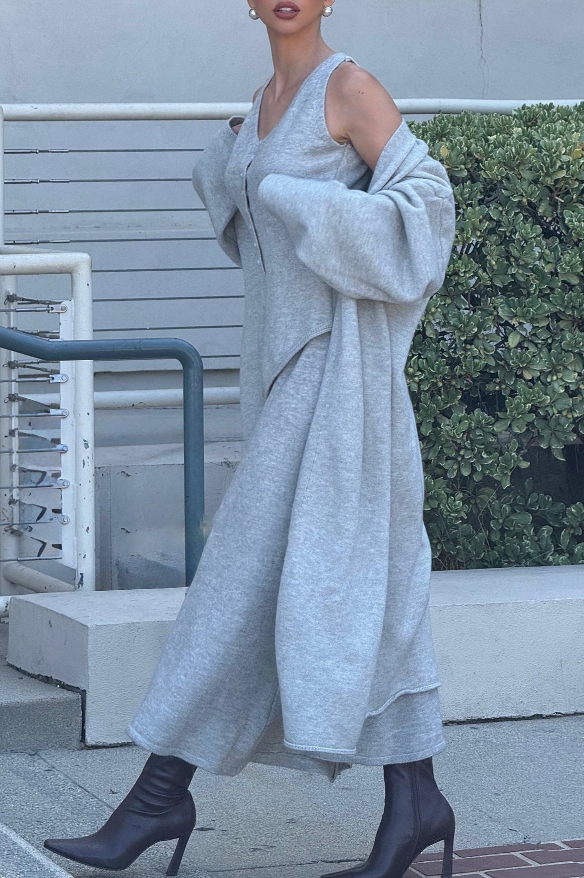 Vintage Gray Knit Jacket Vest & Maxi Skirt Three Piece Set image 5