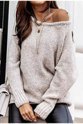 Off-Shoulder Crew-Neck Loose Knit Sweater image 1