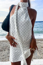 Polka Dot Halter High Waist Backless Mini Dress image 1
