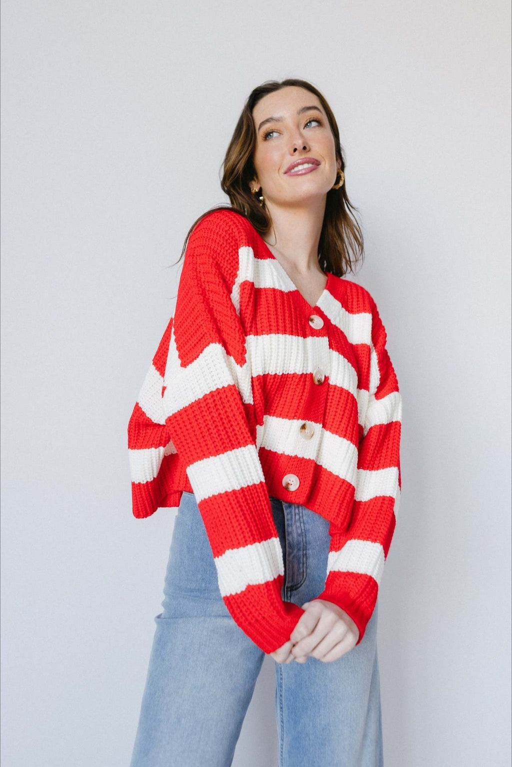 Loose Stripe V Neck Long Sleeve Knit Cardigan image 5