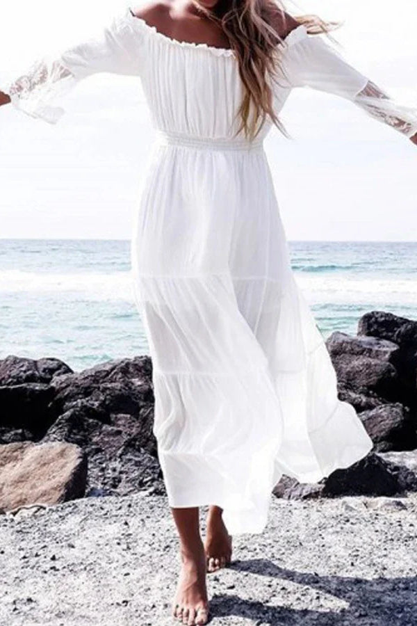 Flare Sleeve Off Shoulder Boho Dress image 15