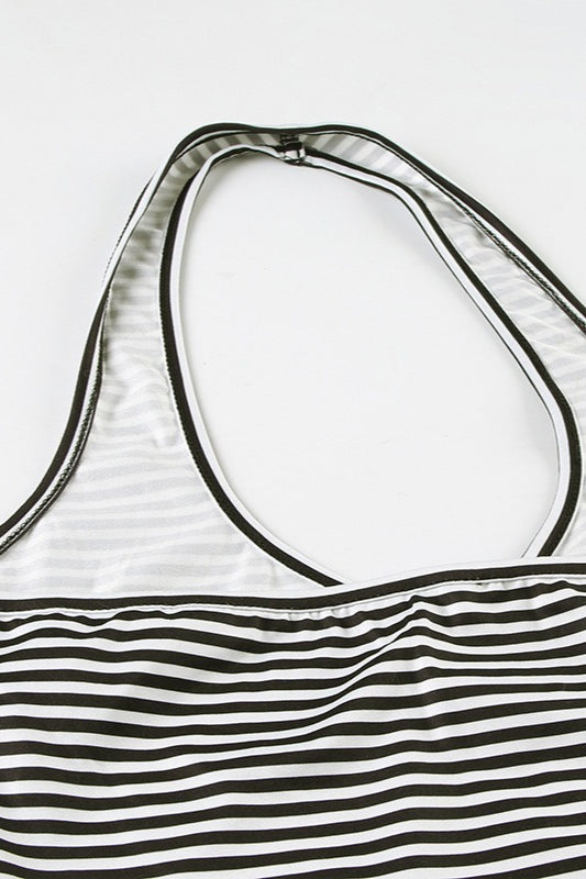 Casual Striped Halter Cuff Hem Two Piece Set image 6