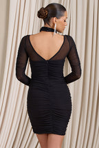 Halter Neck Off Shoulder Long Sleeve Bodycon Mini Dress image 3