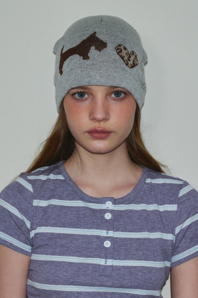 Leopard Heart Dog Pattern Wool Blend Knitted Hat image 1