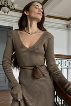 V-Neck Long Sleeve Knit Sweater Dress image 3